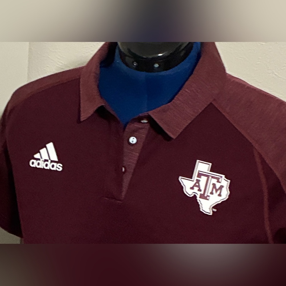 ADIDAS Texas A&M polo type shirt. Climalite fabric Collegiate. Large. Athleisure - Picture 2 of 4